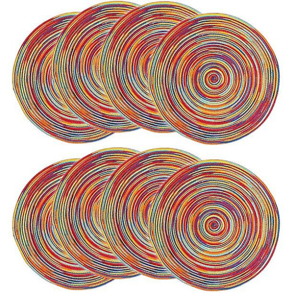 Färgglada 18 cm runda vävda tygmattor Set om 8 bordsmattor