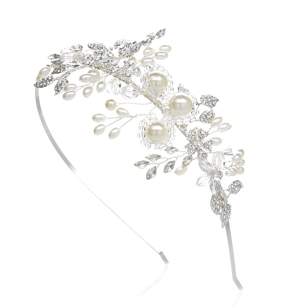 Håndlaget Perle Bryllups Hodebånd for Kvinner Sølv Rhinestone Hår