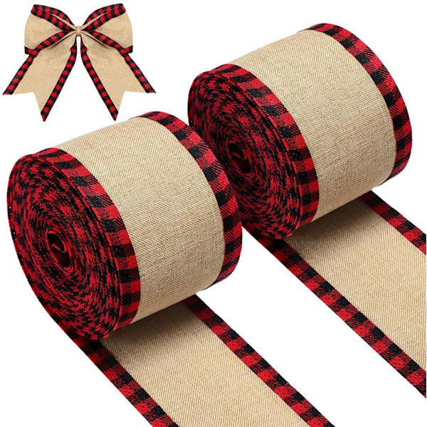2 stycken Faux Burlap Julklappsband med rosett för jul