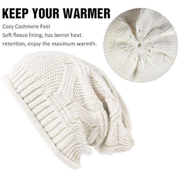 Svart + beige tjock dubbelstickad ull hampblommhatt han