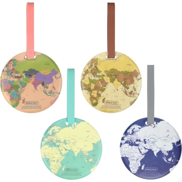 4-pakks koffermerker, verdenskart, bagasjemerker, adressemerker, reise