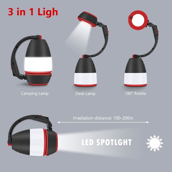 Multifunksjonell LED Campinglys, IPX4 Vanntett Bordlampe, Po