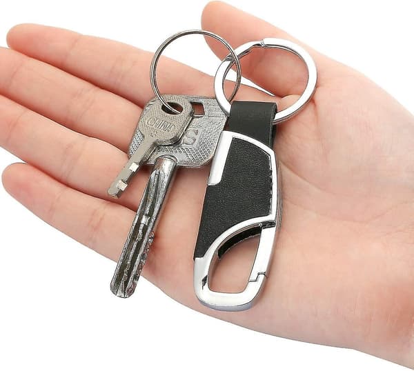 Men Keyring Key Fob Black Leather Car Key Chain Ring Silver L DXGHC