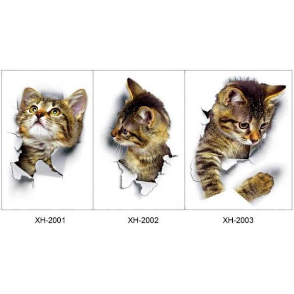 Hål-Se Söt Katt 3D Väggdekal Badrum Toalett Barnrum Dekoration