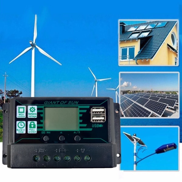 10A MPPT PWM Solcelleladningsregulator 12V 24V LCD Display 2 USB