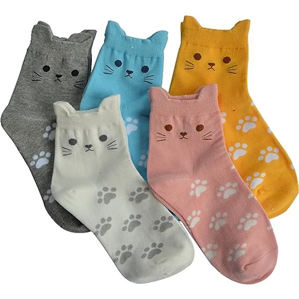 Damstrumpor med söta djur - Katt, Solros, Uggla, Sloth - Perfekt present