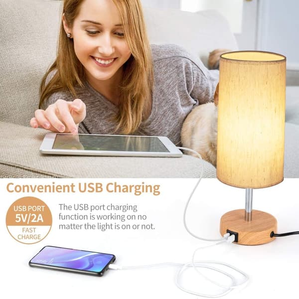 Sengelampe med USB-port - Berøringsstyret bordlampe til soveværelset