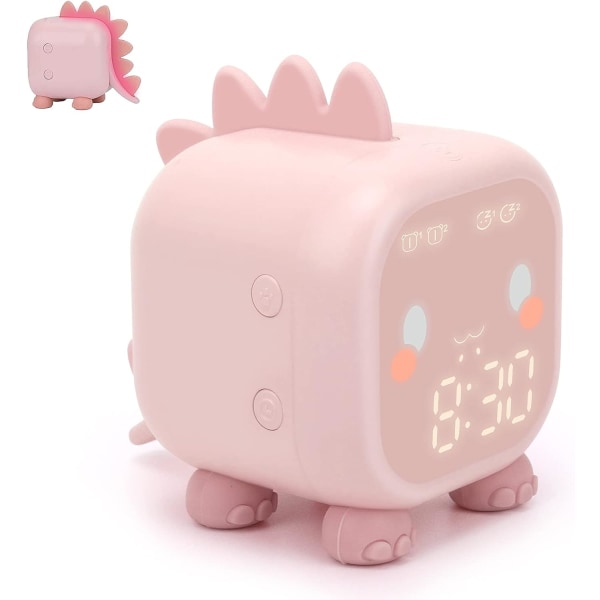 1 bit rosa liten dinosaurie Digital väckarklocka för barn i sovrummet, Sl