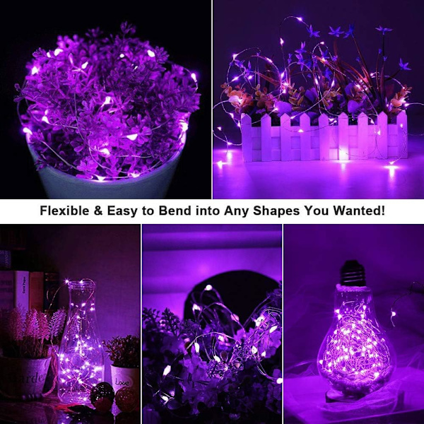 Lila fairysträng, 12 stycken med 20 LED-lampor, 2 meter lång