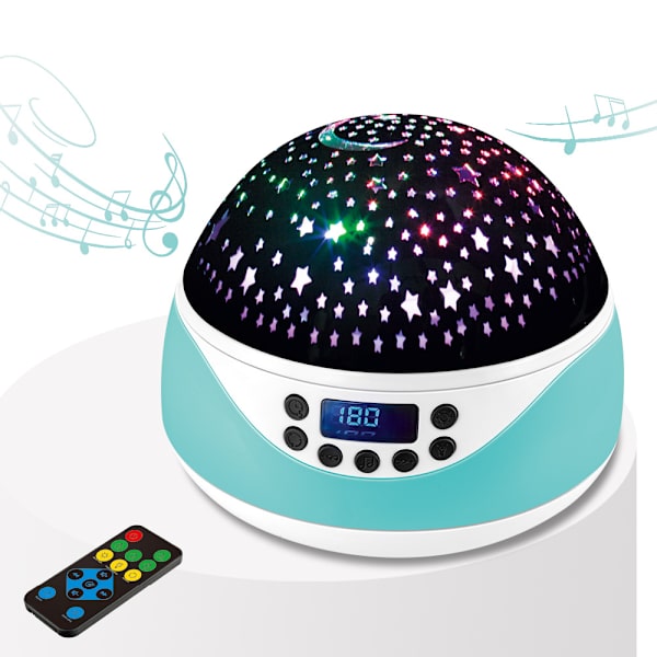 Stjernehimmel-projektor med timer og musikk, blå, fjernkontroll