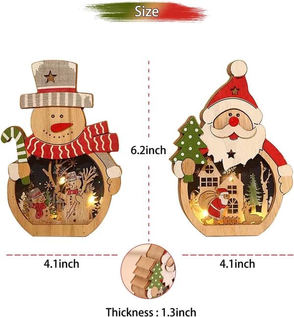LED-upplysta Jultomtar i Trä, Julgran Snögubbe