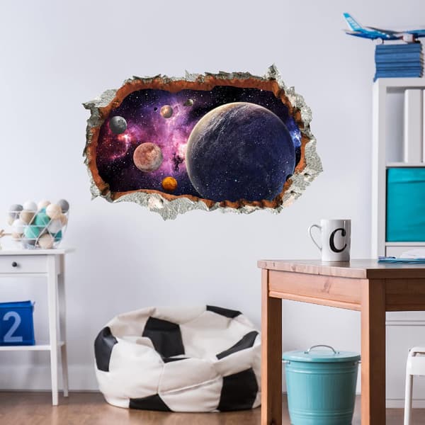 3D Kosmisk Galax Brottna Yttre Planeter Väggdekaler, Magisk Vintergata
