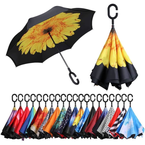 Inverterat paraply, UV-skydd dubbellager vindtätt paraply,