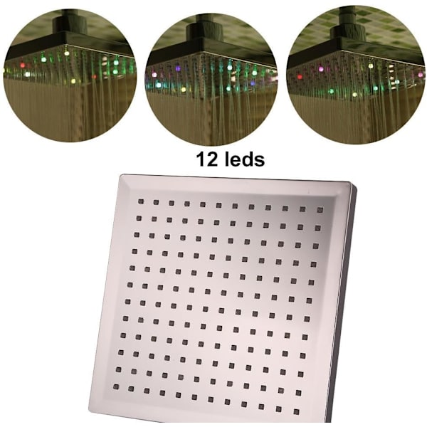 Neliömäinen LED-suihkupää 7 värillä vaihtuvalla vesivirralla, virtaa käyttäen