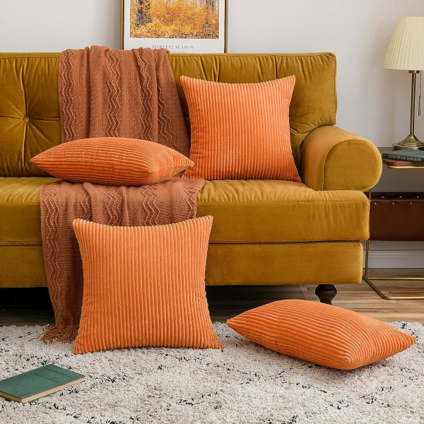 2-pack Höst Orange Kuddfodral 18x18 Tum Mjuk Boho Randig