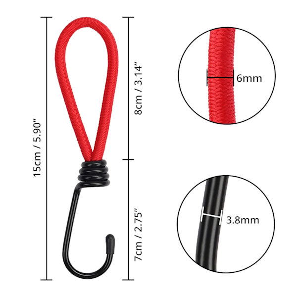Sæt med 20 Gummistropper med Metalhager - 15 cm - Rød Presenning B