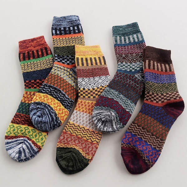 5 par höst- och vintersockor i vintagekaninull, etnisk stil