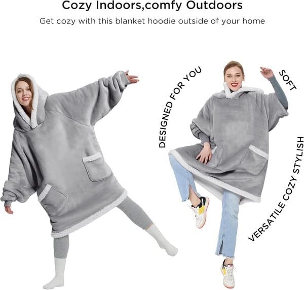 Bærbar pledd-genser - Sherpa fleece hettegenser for voksne