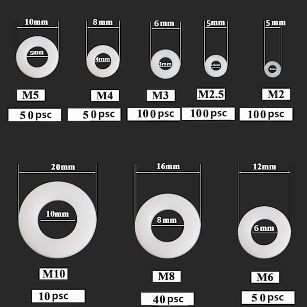 Muovirenkaat Nylon-välilevyt M2 M2.5 M3 M4 M5 M6 M8 M10 Pesukoneet DXGHC