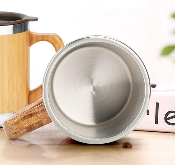 350 ml bambu-teräksinen kahvimuki, eristetty muki kahvalla