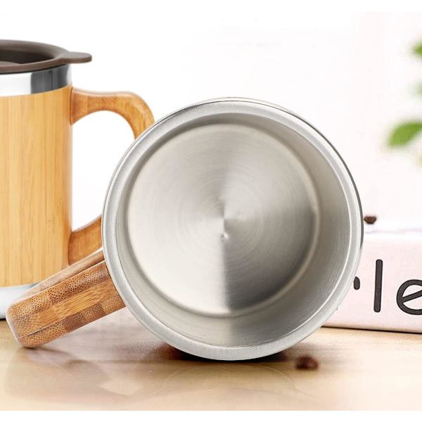 350ML Bambus Rustfrit Stål Kaffe Kop, Isoleret Kop med Håndtag