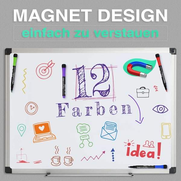 Whiteboard-penne Whiteboard-markører: 12 magnetiske whiteboard-penne og viskelæder sæt, Whiteboard-penne med fin spids Farve White Board-markører...