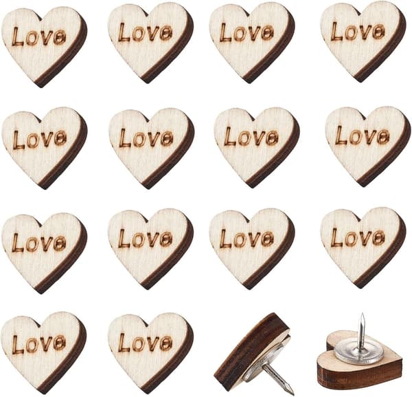 20-pack Dekorativa Trä Hjärtformade Push Pins för Korktavlor, C