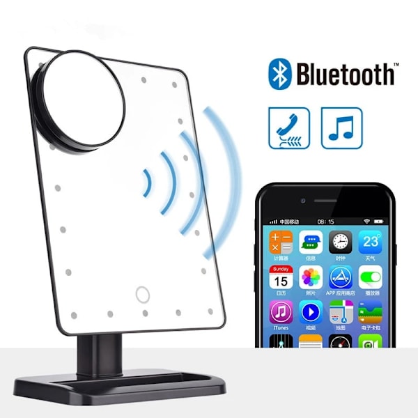 Bluetooth LED-sminkspegel med pekskärm och 10x förstoring