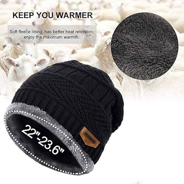Dametøj Tyk Varmt Vinter Beanie Hat Slouchy Skully Strik Huer, Sort