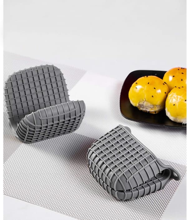 1 par Silikonugnsvantar Set, (Kvadrat-Grå) Ugnsvantar Värmeisolerande