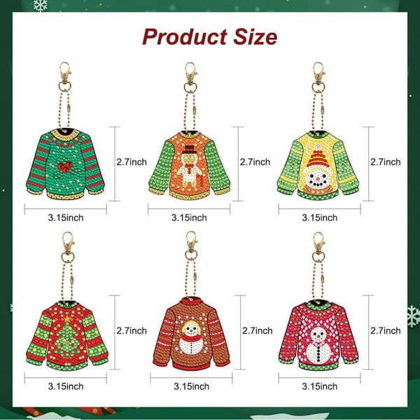 6 Pak Diamantemaleri Nøgleringe, DIY Fuld Bor Sweater Sha DXGHC