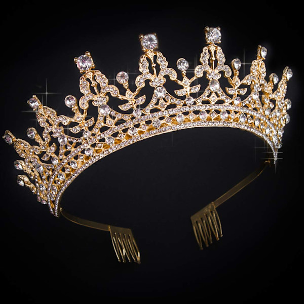 Gull Tiara og Krone for Kvinner Bursdag Hodebånd for Jenter Krysta
