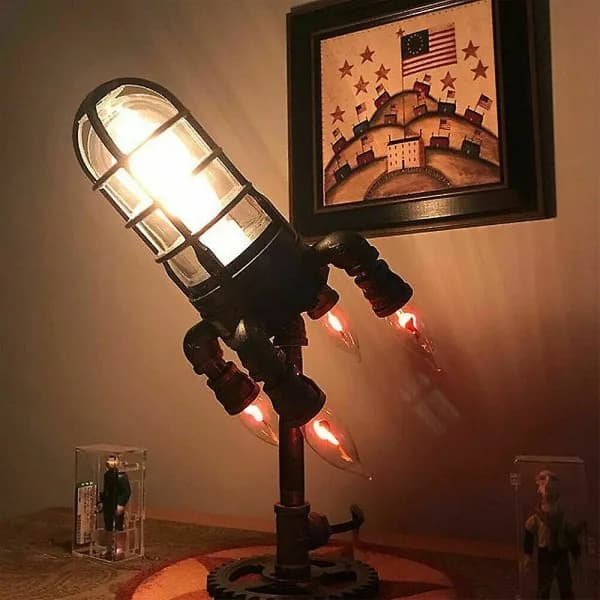Retro Industrielle Steampunk Raketlampe Hjem Bordslampe Dekoration,A