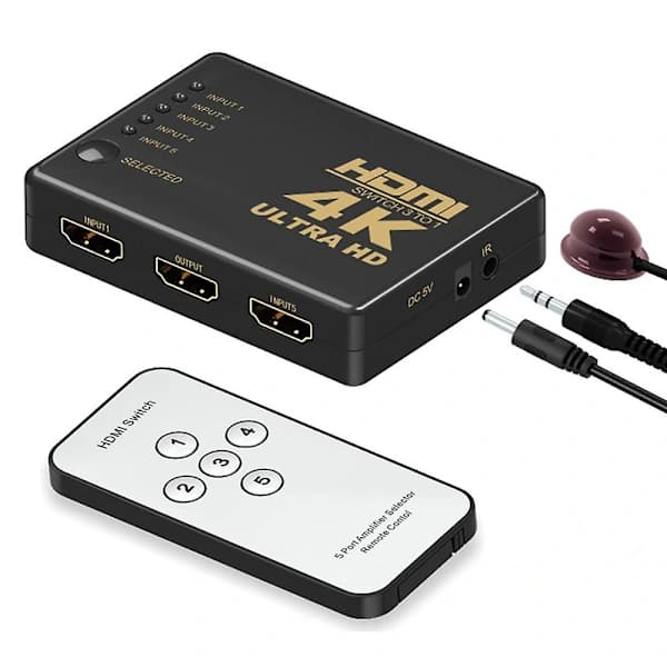 HDMI-switch 4K, intelligent 5-port HDMI-switch, splitter, understøtter 4K,ta