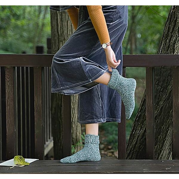 5 Par Ullstrumpor Dam Stickade Varma Casual Ull Crew Vinter Kvinnor