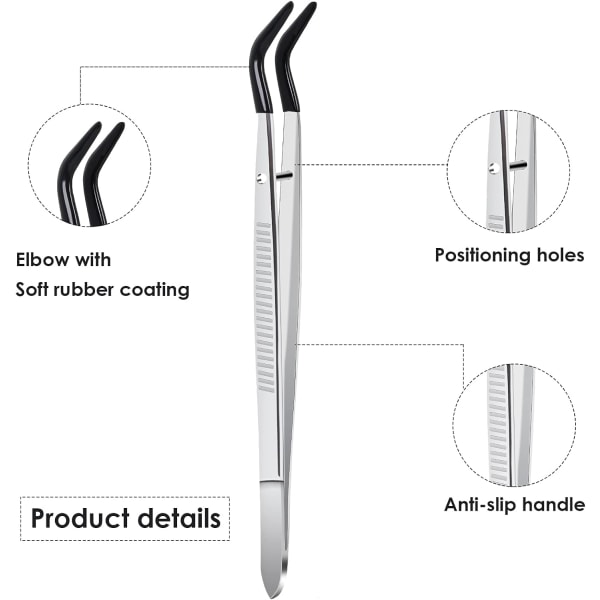 2 Rubber Curved Tip Tweezers, 15.6cm with Curved Toothed Tip Indu