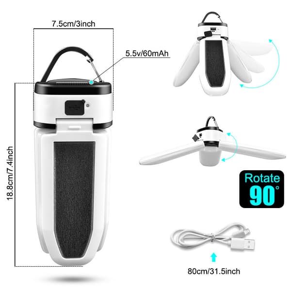1-delt Foldbar LED Solcellelanterne Camping Udendørs Teltslys USB
