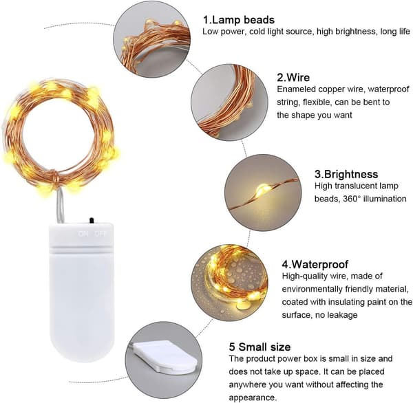 LED-ljusslingor - 10-pack 2M 20LED Koppartråd, Batteridriven