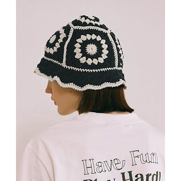 Virkad Bucket Hat för Kvinnor Handgjord Vikbar Floppy Be DXGHC