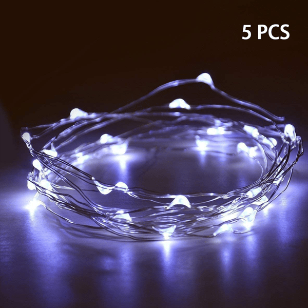 5-pakke 1M 10 LED Sølvtråd Fe-lys LED Firefly Lys