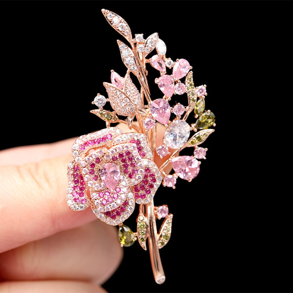 Micro inlaid color zirconium brooch temperament flower zircon pin