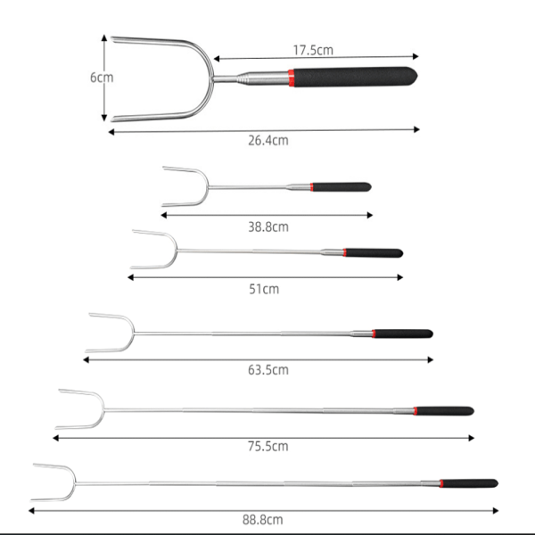 Marshmallowgrillspett | Set med 5 extra långa utdragbara läger