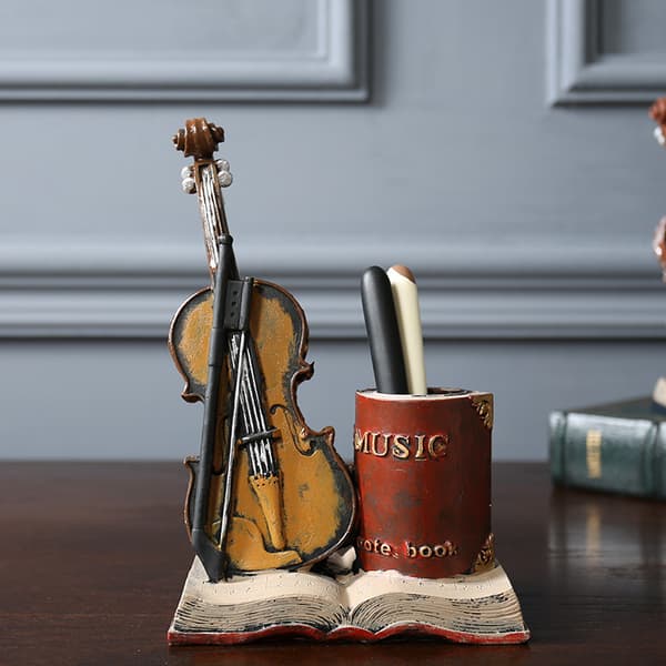 1 Styk Retro Penholder Violin Model Makeup Opbevaringsboks Hjem Stu