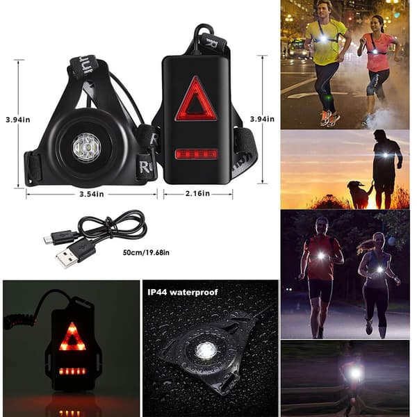 USB-oppladbart løpelys LED-brystlys - Justerbar
