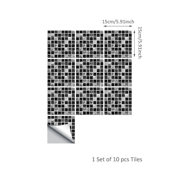 10 stk. 15*15cm/5.91*5.91\" kreative mosaikfliser klistermærker i flere farver