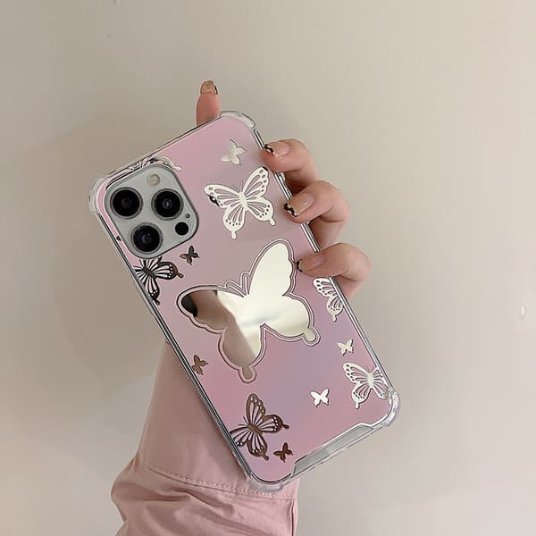 Rosa spegelmobilfodral för iPhone 11/12 Fjärilsspegel (1 styck