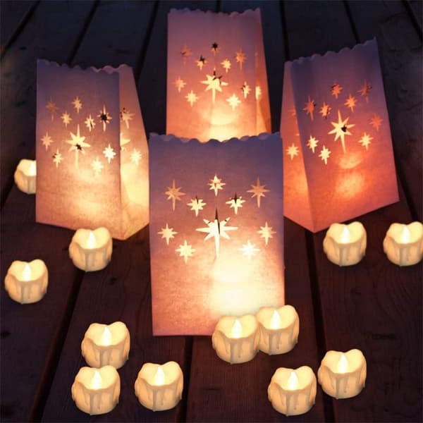 LED-lys med timer, 12 varme hvite LED-lys uten flamme 6 timer