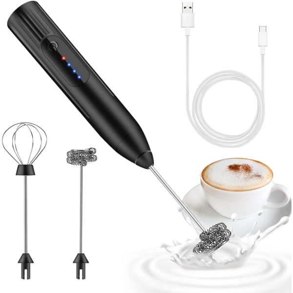 Rechargeable Electric Milk Frother with 2 Stainless Steel Whisker