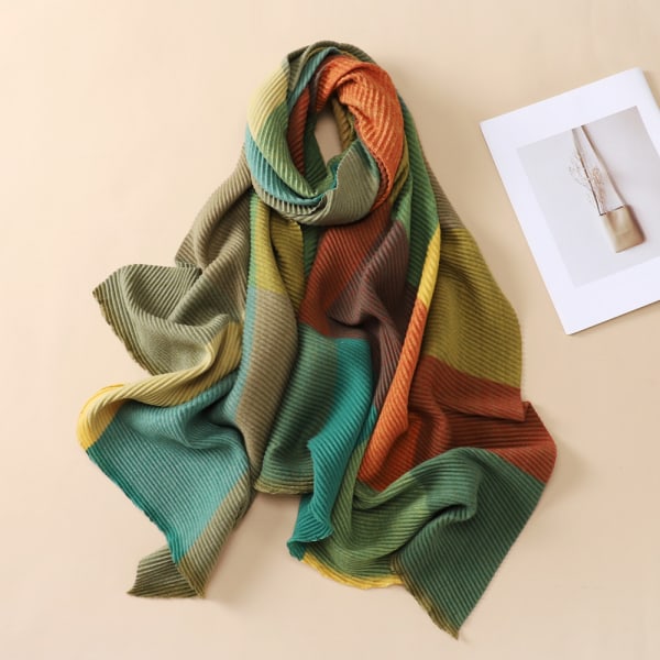 Grønn polyester bomulls flerfarget linje rutete skjerf for kvinner varm l