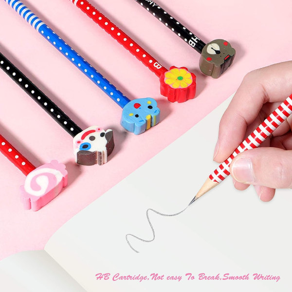 Söta pennor för barn, roliga pennor med suddgummi, #2 träpenna